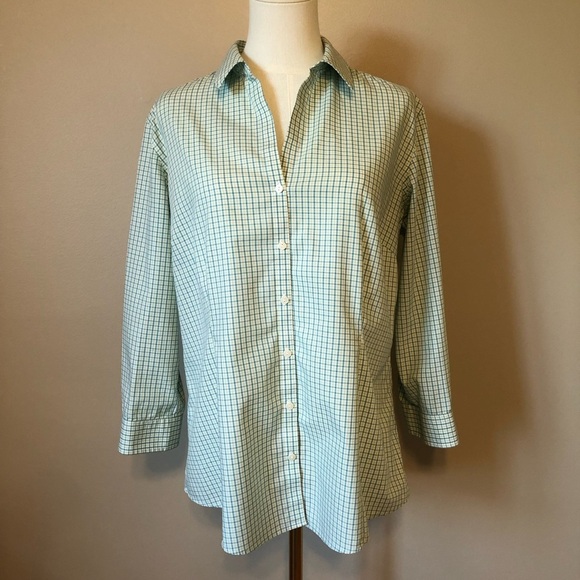 Eddie Bauer Tops - Eddie Bauer Woman’s Green/White Plaid Button-Up Shirt Size TL